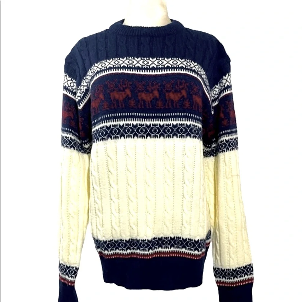 Rare Vintage Sweater Nordic Fair Isle Chunky Knit Winter Christmas Ski Crewneck